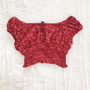 American Eagle red blouse with flower detail